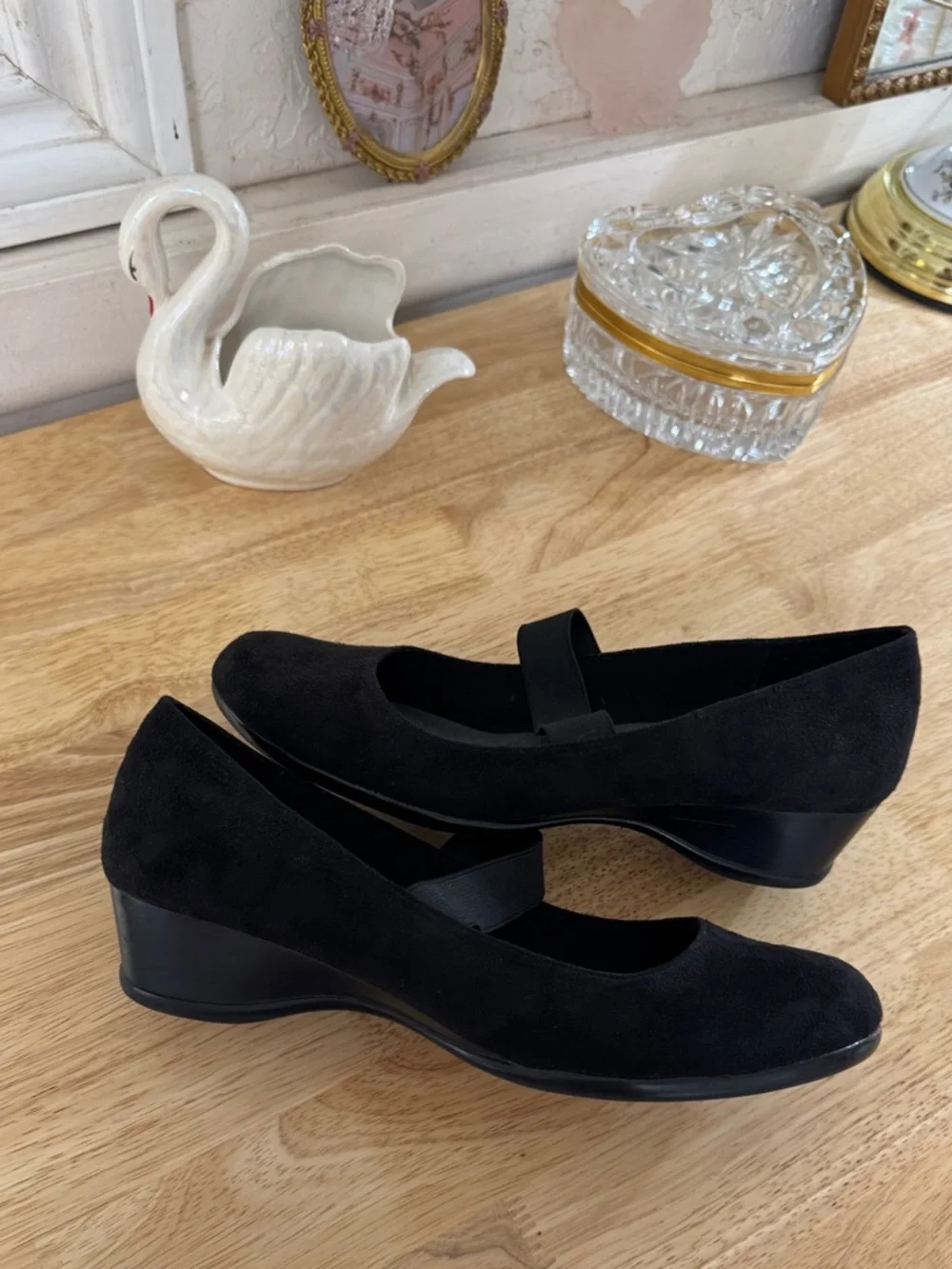 Vintage Y2K Classic Predictions Black Mary Jane Slip On Wedge Pumps Size 9 Retro